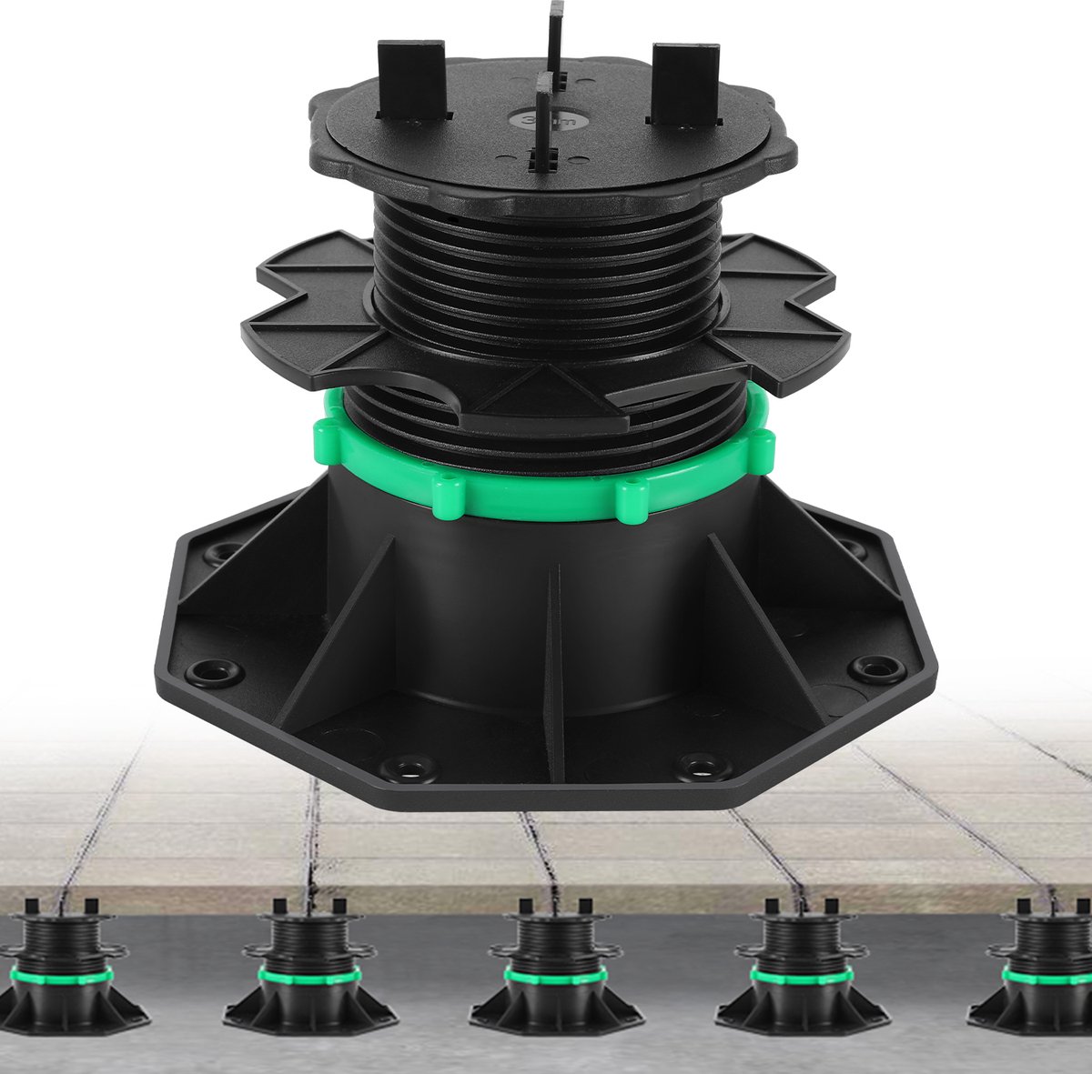 Terrasdragers Set 100pcs 72-140mm - met afstandhouder & borgring - Antislip drainageontwerp - Eenvoudig te installeren