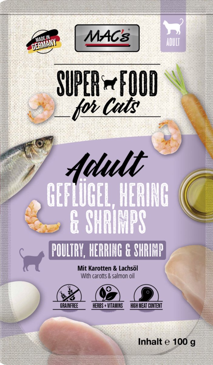 MACs Mac’s Kattenvoer Natvoer Maaltijdzakjes - Gevogelte, Haring en Garnalen - 12 x 100g