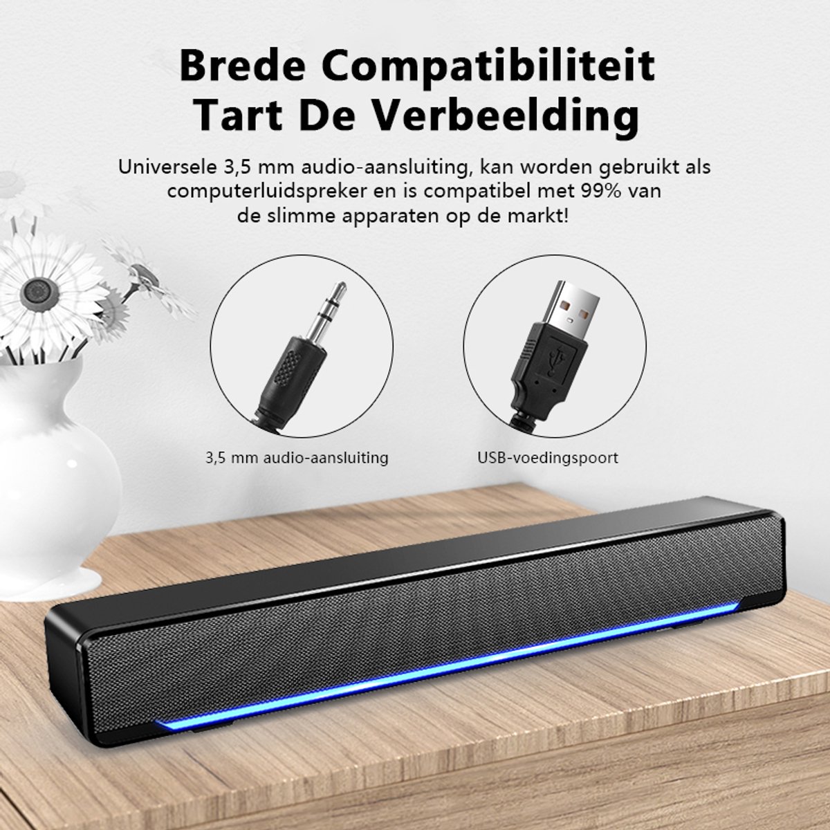 Afbeelding 2 van Soundbar - Soundbar PC - Bluetooth 5.0 - 3.5mm Audio Kabel - Soundbar met Subwoofer - Zwart