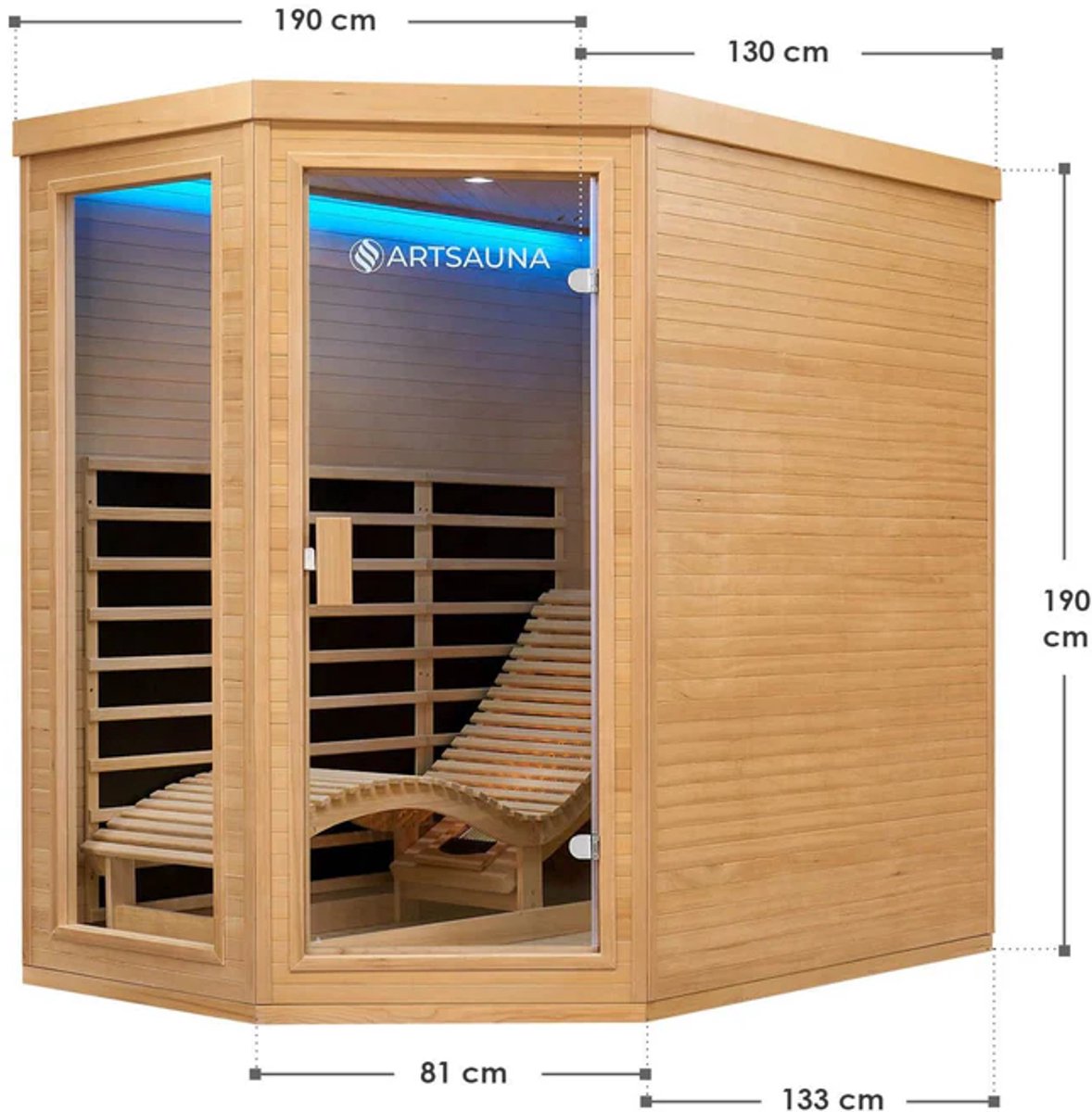 Infraroodcabine Kolding - 130x190x190 cm - Triplex Verwarmingssysteem - 2 personen thumbnail 6