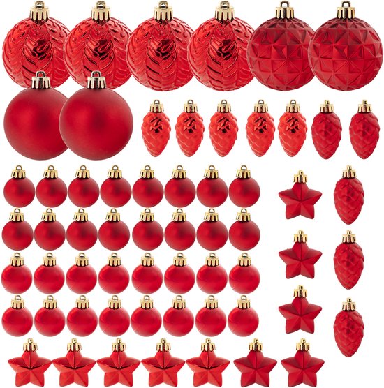 KADAX Kerstballen, van kunststof, set van 60 ballen, kerstballen, kerstboomversiering, kerstdecoratie (rood)