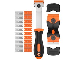 Glasschraper en Verfkrabber set - Glaskrabber en Verfschraper set incl. 10 kunststof reservemesjes en 10 roestvrijstaal reservemesjes