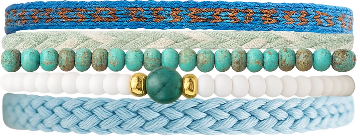 Azurro Heren Armbanden Set Vantino – Uniek en Handgemaakt Verschillende Designs – Natuursteen, Touw & Kralen Mix – Mediterrane Stijl - Cadeau voor Mannen & Vaderdag