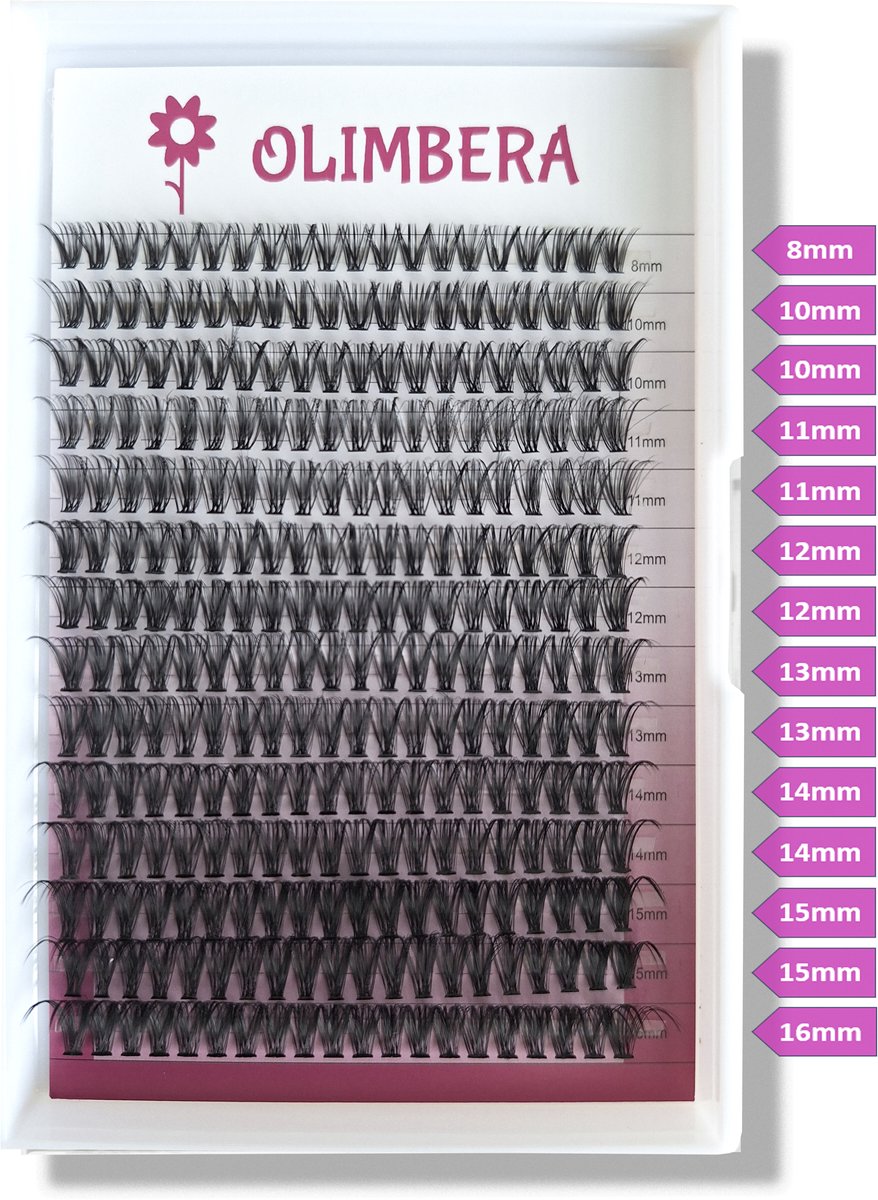 Olimbera DIY Lash Clusters Collection | Velvet Volume 40D | 280 Cluster Lashes | D-Krul 8-16mm | Premium Nepwimpers Mix Tray
