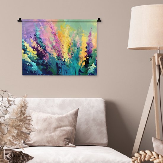 Wandkleed 60x45 cm - Wanddoek Dromerige - Langgerekte bloemen - Wandtapijt - Wandkleden
