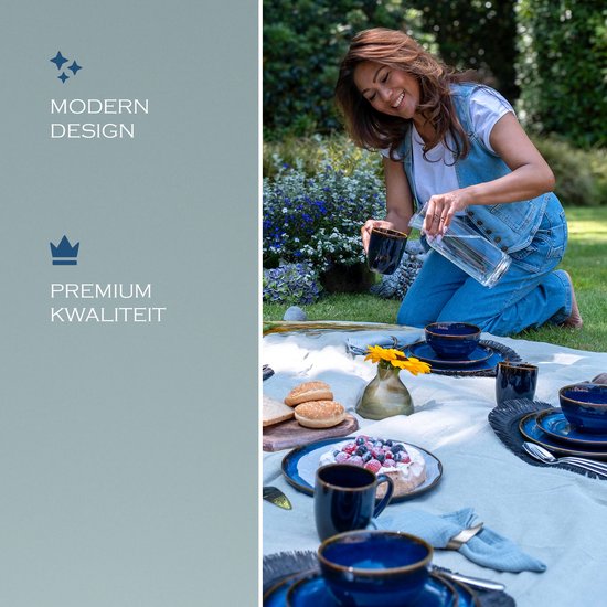 Royal Belinda Serviesset 4 persoons - 16-delig - Dinerbord, Ontbijtbord, Kom en Mok - Bordenset - Serviesset - Keramiek - Blauw — afbeelding 3