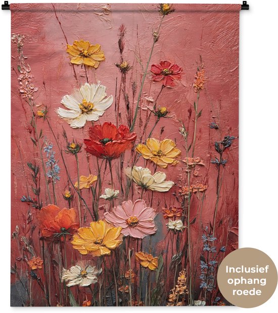 Tapisserie murale 90x120 cm - Tissu mural Bouquet de fleurs - Profondeur - Texture tangible - Tapisserie murale - Tapisseries