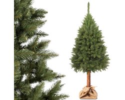 KADAX Kunstkerstboom, 220 cm, dennenboom met natuurlijke stam en met sneeuw bedekte punten, kerstboom van pvc, met stevige standaard, kerstdecoratie (Carla, 220 cm)