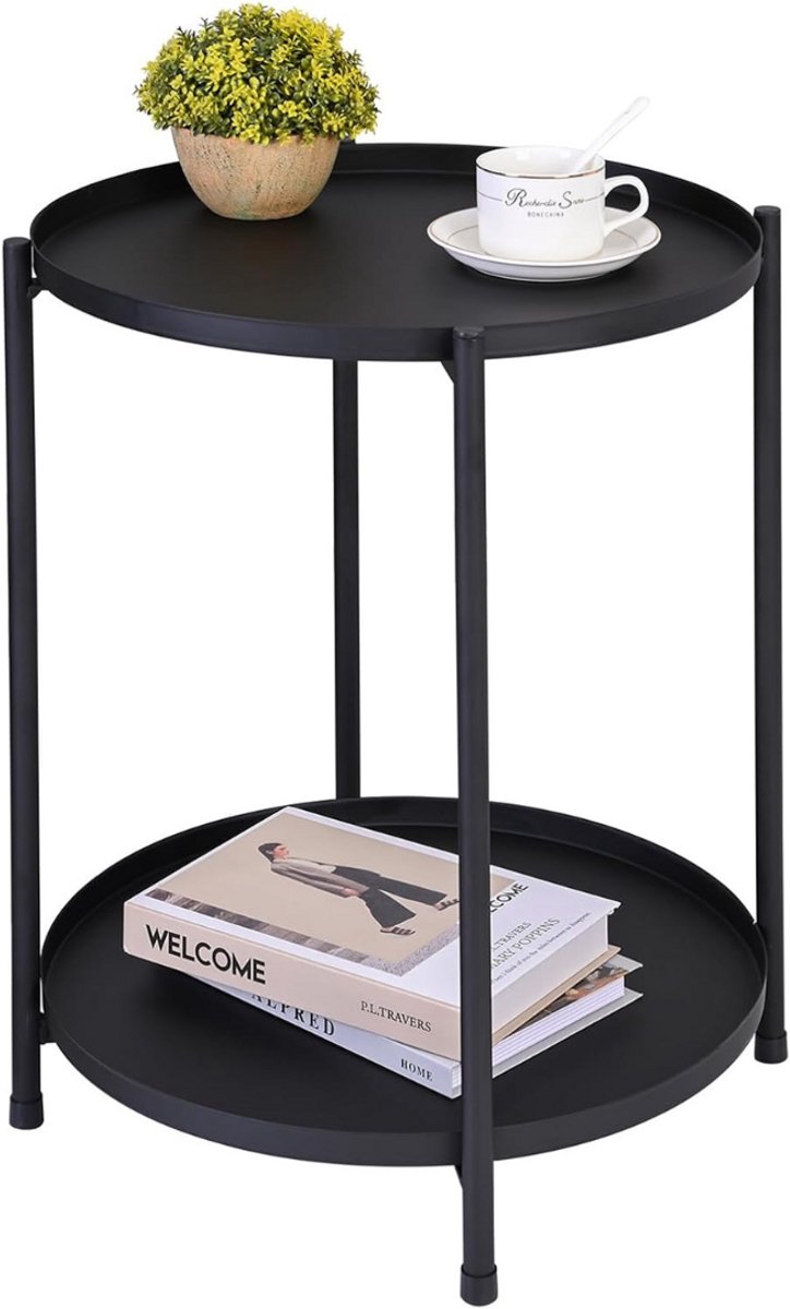ZRSS® Bijzettafel Buiten - Salontafel Tuin - Tuintafel - Campingtafel - 2 lagen - Zwart