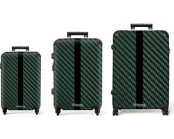 NoBoringSuitcases.com NoBoringSuitcases.com® - Kofferset 3 delig - Koffer lichtgewicht - Groene carbonstructuur met zwarte streep - Reiskoffer set met 4 wielen - Koffers met TSA slot