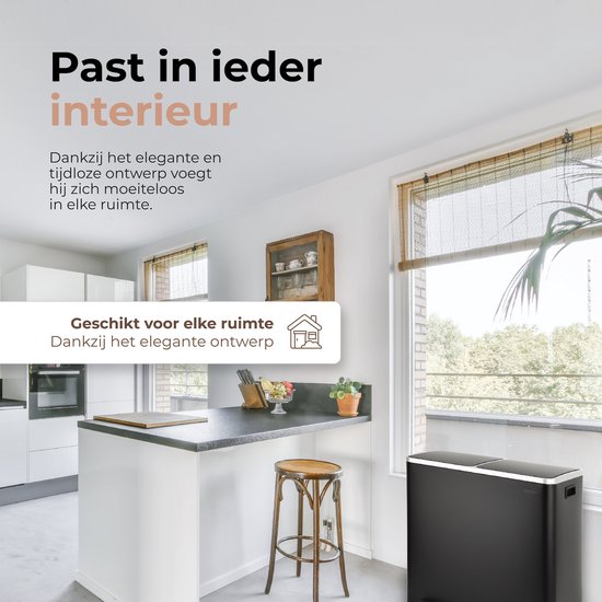 O'DADDY® Prullenbak – Afvalbak - Prullenbak 60 liter - Pedaalemmer – Vuilnisbak - Prullenbak 2 vakken - Prullenbak afvalscheiding – Afvalbak afvalscheiding - 2 Binnen emmers - Soft-Close - Inclusief 15 Afvalzakken - Zwart