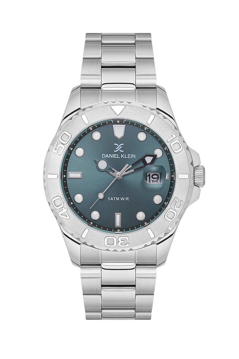 Daniel Klein-model 113735-3-Herenhorloge-datum-groen-blauwe wijzerplaat-5 atm waterdicht-diameter 43 mm
