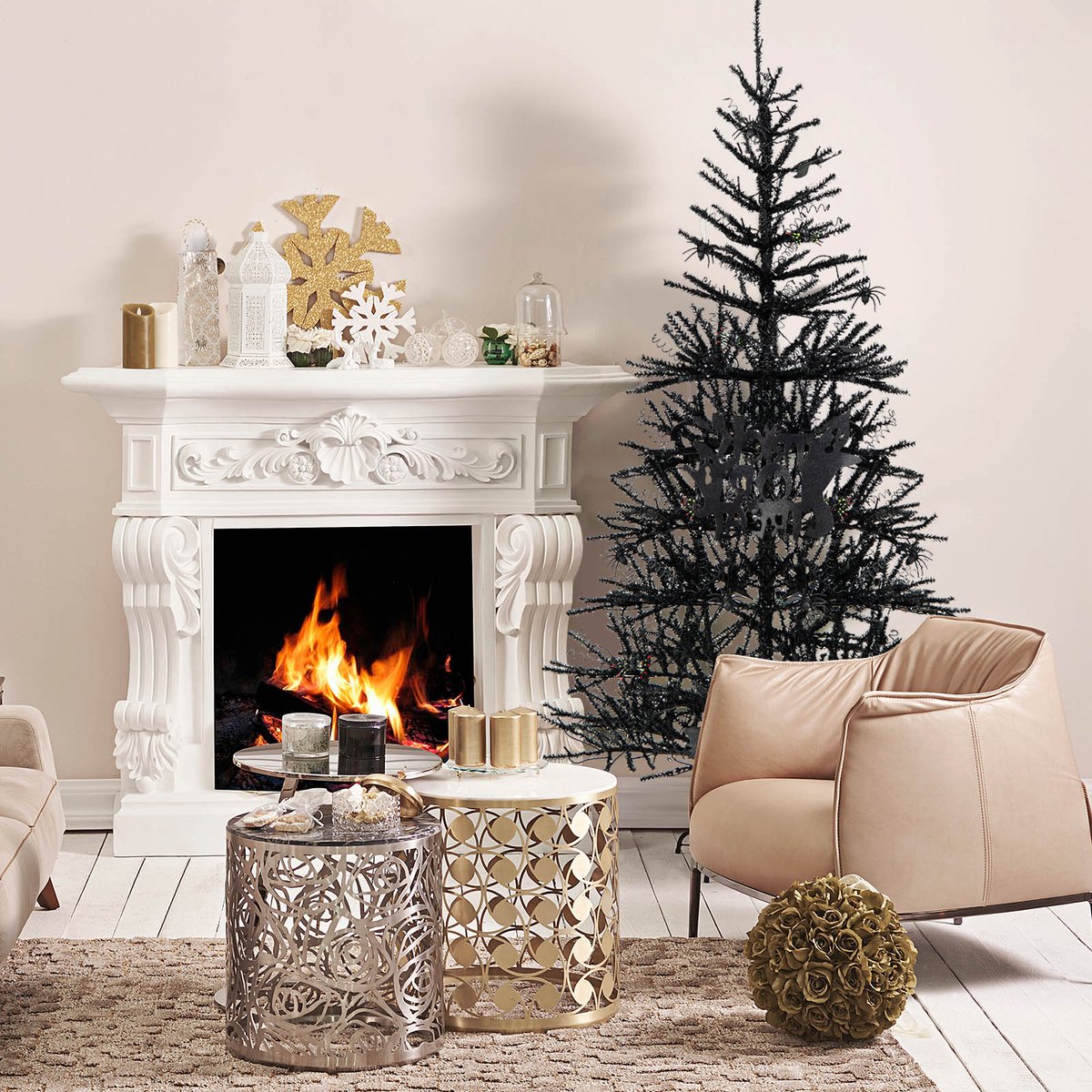 COSTWAY 180 cm Scharnierende Kunstmatige Halloween Boom, Zwarte Vakantie Decoratie Kerstboom met PVC Takken Tips, LED Lichten & Ornamenten, Feestelijke viering Spookachtige Kunstkerstboom
