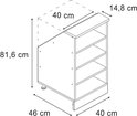 Technische tekening van een witte schuine kast met afmetingen: 81.6 cm hoog, 40 cm breed en 46 cm diep.