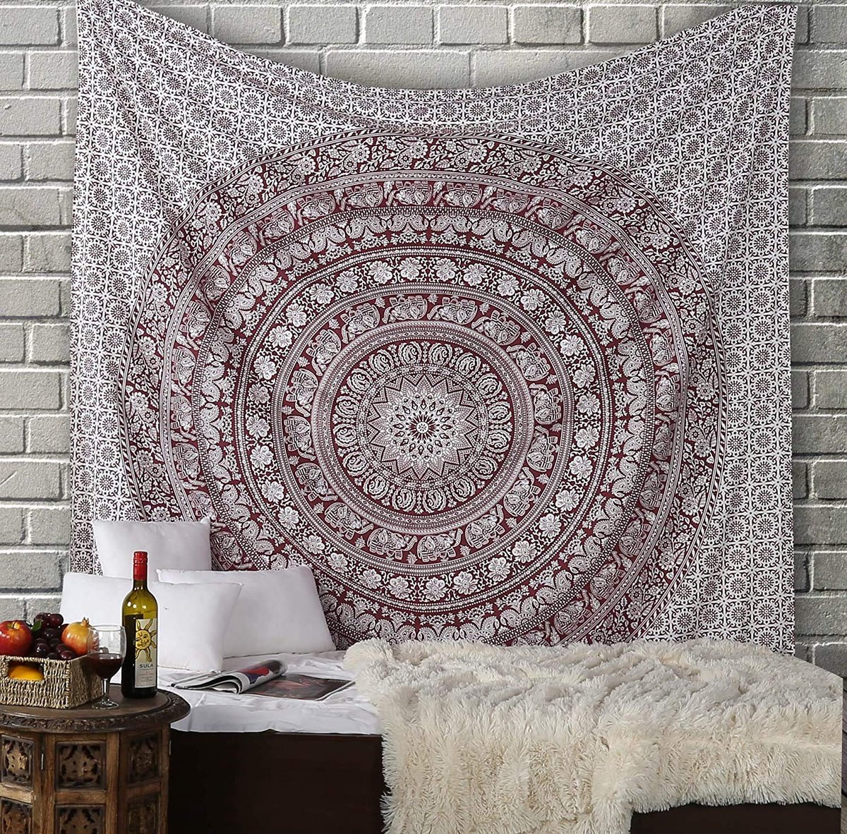 Unyqoos Bohemien Mandala Wandtapijt met Olifant Design voor Diverse Interieurstijlen kastanje