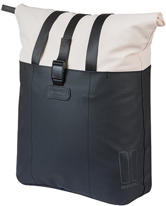 Basil Vive - Enkele fietstas - 15-20 Liter - Waterdicht - Reflectie details - Gerecycled materiaal - MIK Hooks - Incl. laptopvak - wit/zwart