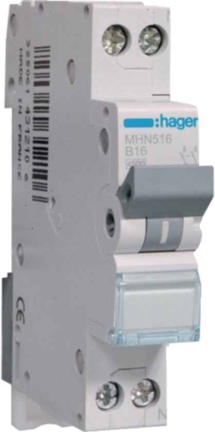 Hager | MBS116 | Disjoncteur 1 pôle, B-16A MBS116 | Disjoncteur Hager | MBS116 | Disjoncteur 1 pôle, B-16A MBS116 | Disjoncteur