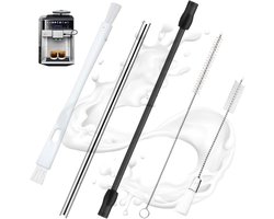 Pack of 4 Milk Hose - Stainless Steel Set for Siemens EQ6 - Met Cleaning Brush - Compatible with Bosch VeroAroma Coffee Machines - Ideaal voor Perfecte Koffiegenot