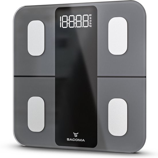 Sacoma Edge Personenweegschaal Digitaal - Slimme Weegschaal met 14x Lichaamsanalyse - Inclusief App - Zwart