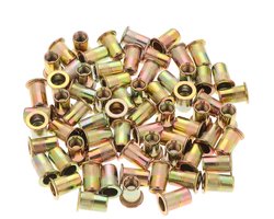 HSEAMALL 100Pcs M6 Rivet Nut Zinc Plated Carbon Steel Rivet Nut Tool,Flat Head Threaded Insert Nutsert Rivnuts