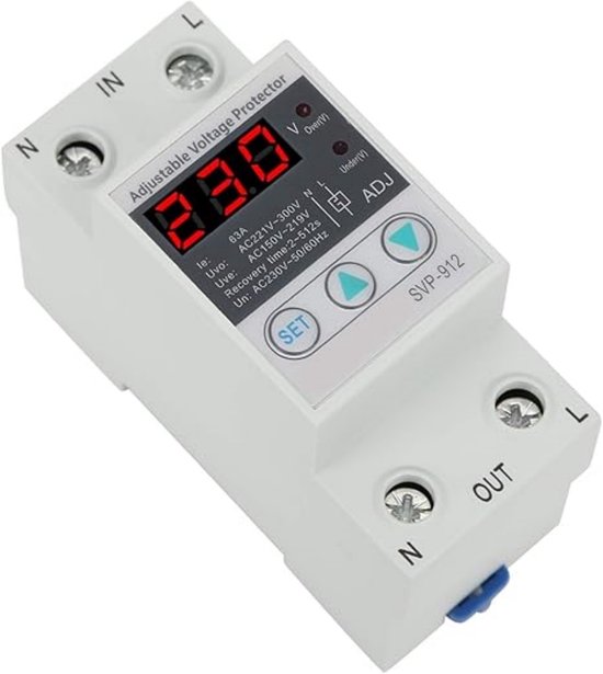 Régulateur Tension 230V SVP-912 63A - Relais Protection Surtension Sous-Tension Avec Voltmètre