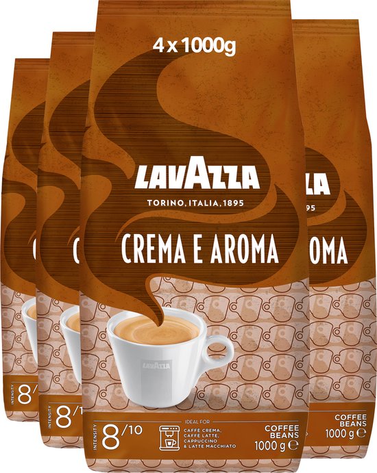 Lavazza Crema e Aroma Koffiebonen - Koffie Blend van Robusta en Arabica Bonen - Intensiteit 8/10 - 4 x 1 kg