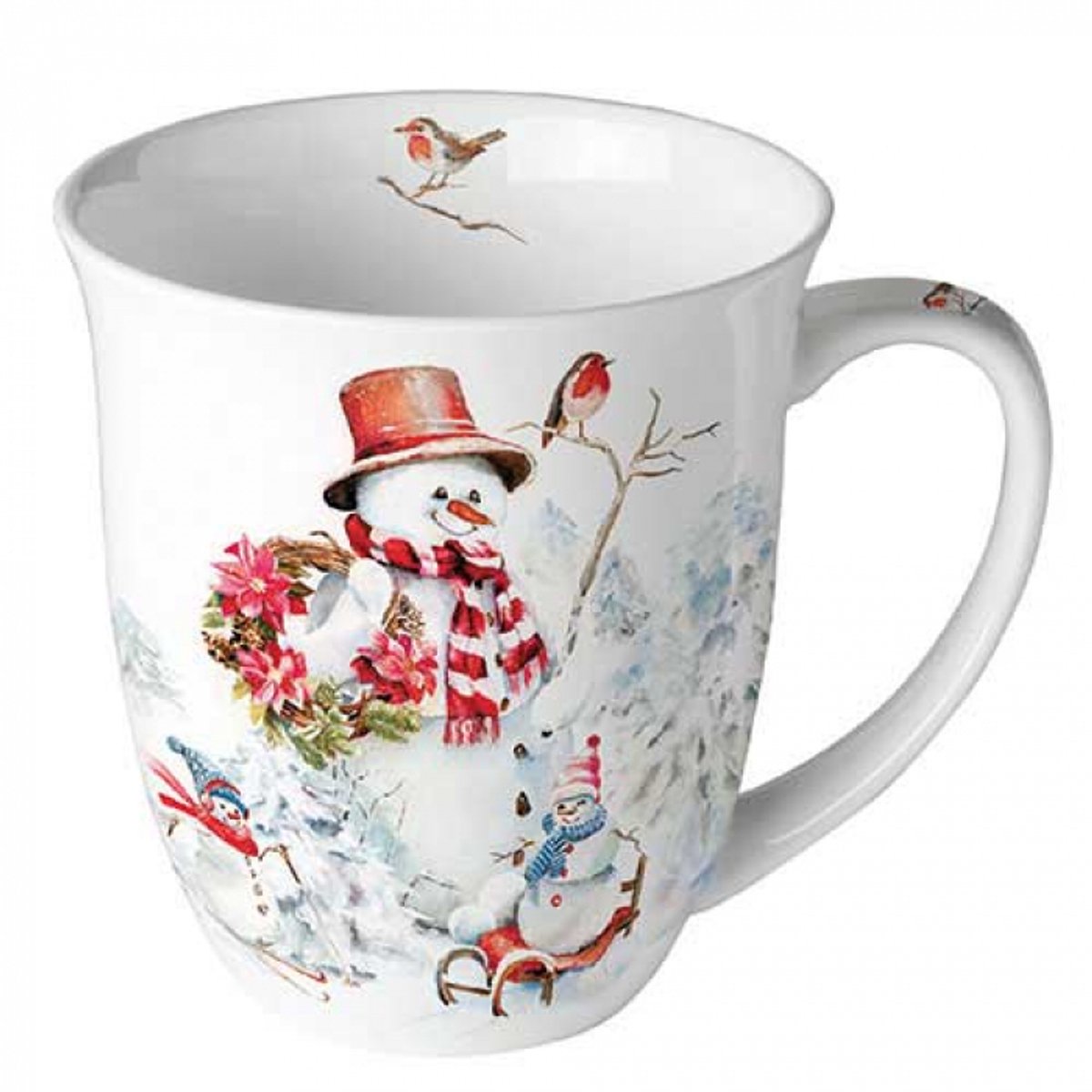 mok-beker met oor- sporty snowman - sneeuwpop - porselein -fine bone china - winter