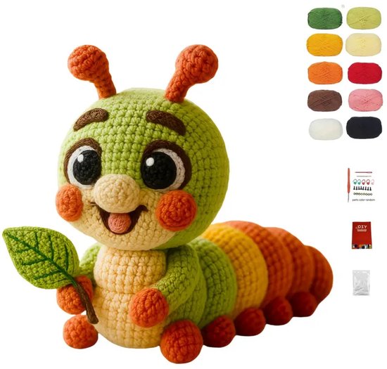 Kit de crochet Chenille – Set Amigurumi DIY pour débutants – Comprend du Fils à coudre, un crochet et un manuel en anglais