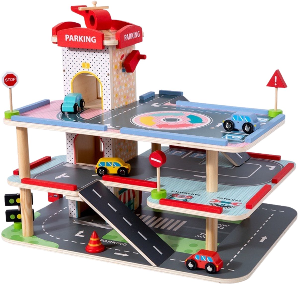 Dastium Kids Parkeergararage - Speelgoed - Autogarage met werkende lift - Houten Parkeergarage inclusief Accessoires - Speelgoedgarage van FSC Hout