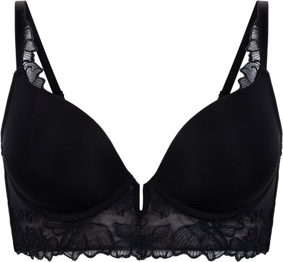 Hunkemöller Dames Lingerie Voorgevormde longline push-up beugel bh Jemima - Zwart - maat B80