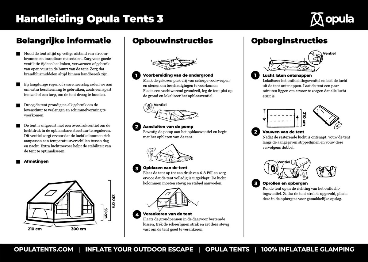 Opula Tents 3 - 100% opblaasbare glamping tent - Sand - 3 personen - 2 x 3 x 2,1 meter (lxbxh) - Doek 420D Oxford scheurvast Polyester - vloer dik PVC kuipzeil – foto 6