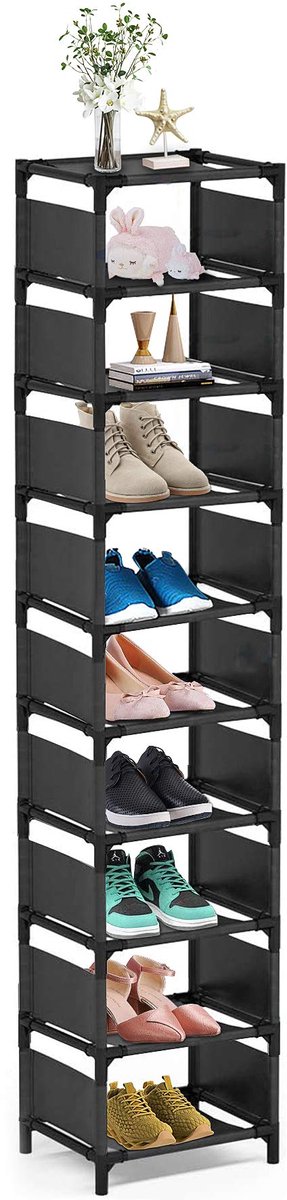 Ibenzoa® Slim en Hoog Schoenenrek met 10 Etages voor Ruimtebesparing in Compacte Ruimtes