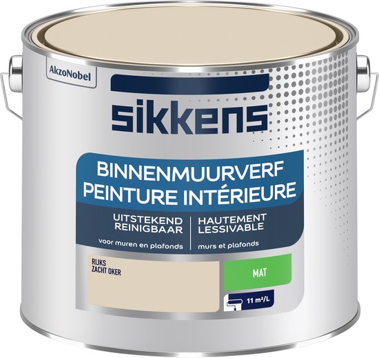 Sikkens - Binnenmuurverf Mat Rijks - RIJKS zacht oker - 2,5 L - 27.50m2 - Voor binnen - Uitstekend reinigbaar - Hoge dekkracht - Mooi matte afwerking - Kleurcollectie Rijksmuseum