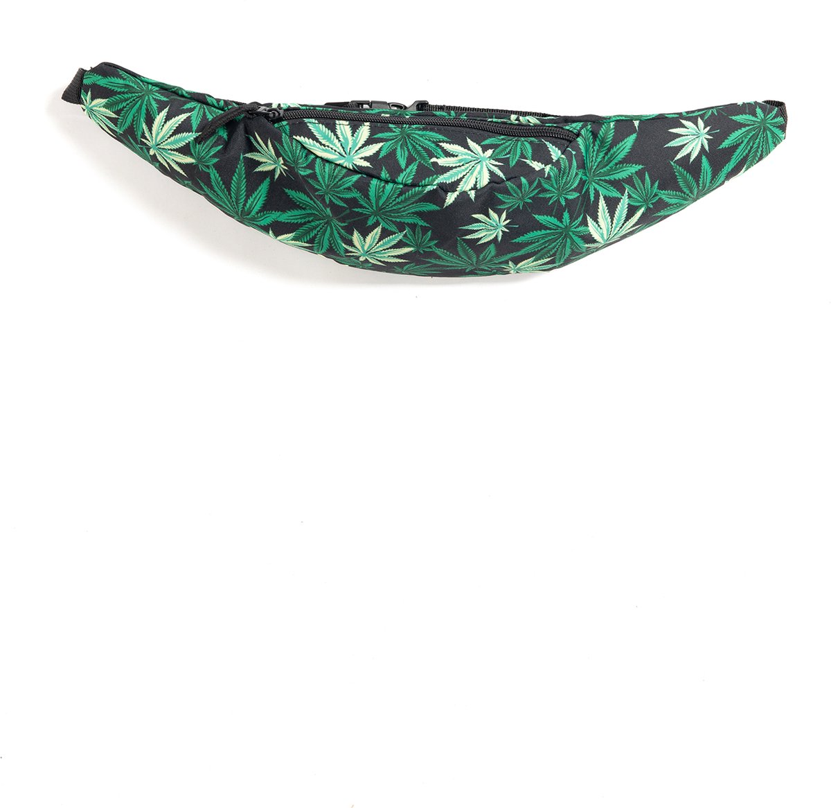 KIMU® Heuptas Wietbladen Groen - Fanny Pack Met Voorvak - Zwarte Band - Tasje Heuptasje Wiet Hennep Donkergroen Bladeren Festival