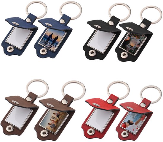 8 pièces porte-clés photo DIY avec protection en cuir