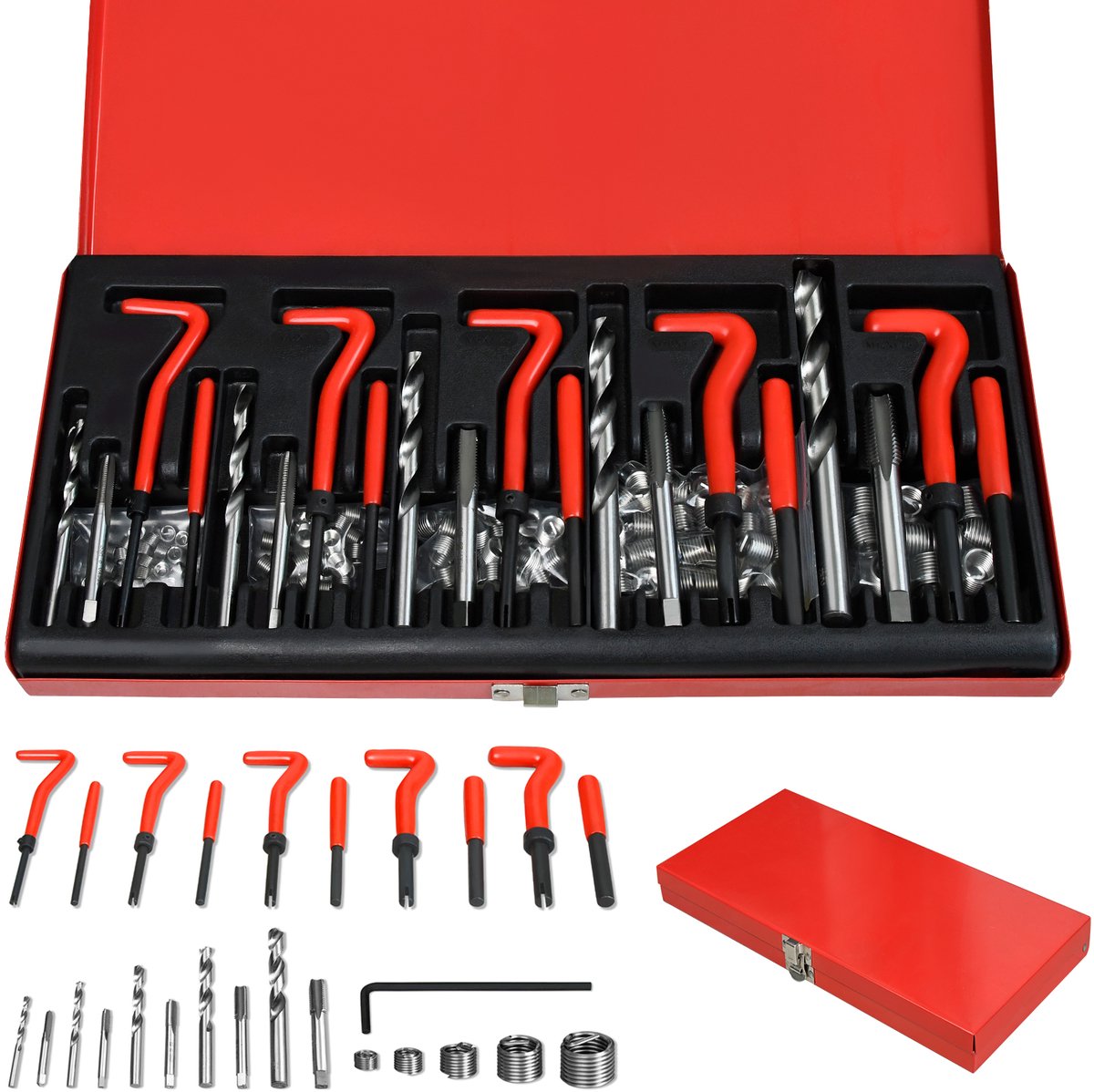 Schroefdraad Reparatieset 131-delig - M5, M6, M8, M10, M12 - Voor auto&moto, boorhuls, Helicoil, schroefhuls - Gereedschapsset