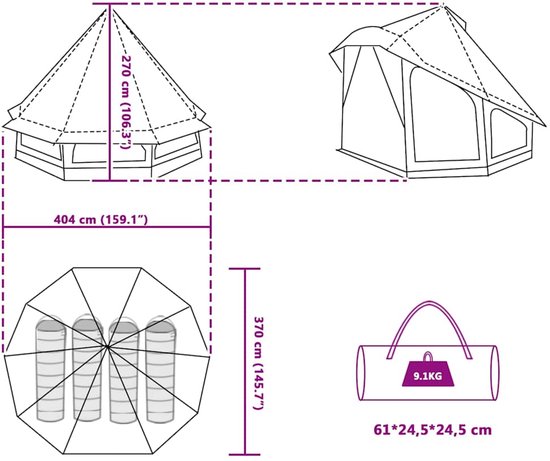 vidaXL - Familie - Tent - Tipi - Groen - 6-Persoons - Waterdicht van Vidaxl — afbeelding 4