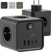 Voomy Verdeelstekker 20W - Stekkerdoos - USB-C & USB-A - Aan/Uit Schakelaar - Stopcontact Splitter - Powercube - Zwart