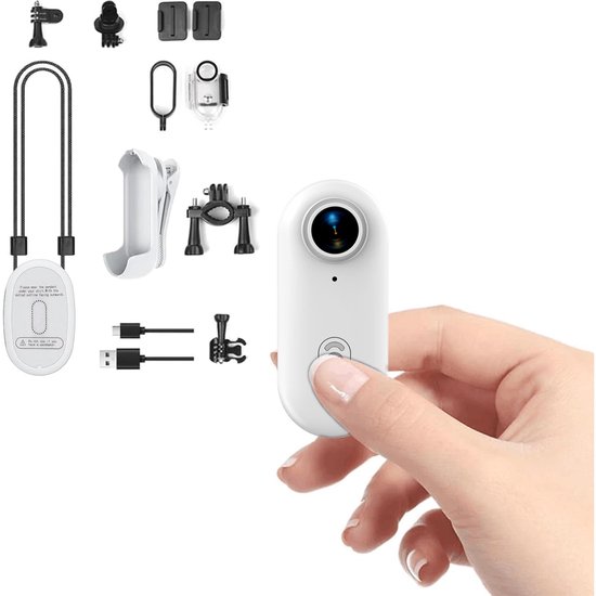 Mini-actiecamera, HD 1080P-camera, Draagbare WiFi-sportcamera met Magnetische Clip, Anti-shake, Lusopname, Lange Batterijduur, voor Fietsen, Wandelen, Wit