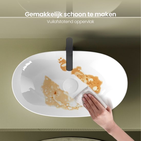 EMKE Vasque à Poser Ovale - Céramique - Wit Brillant - 61,5x36x15 cm - Lavabo de Salle de Bain