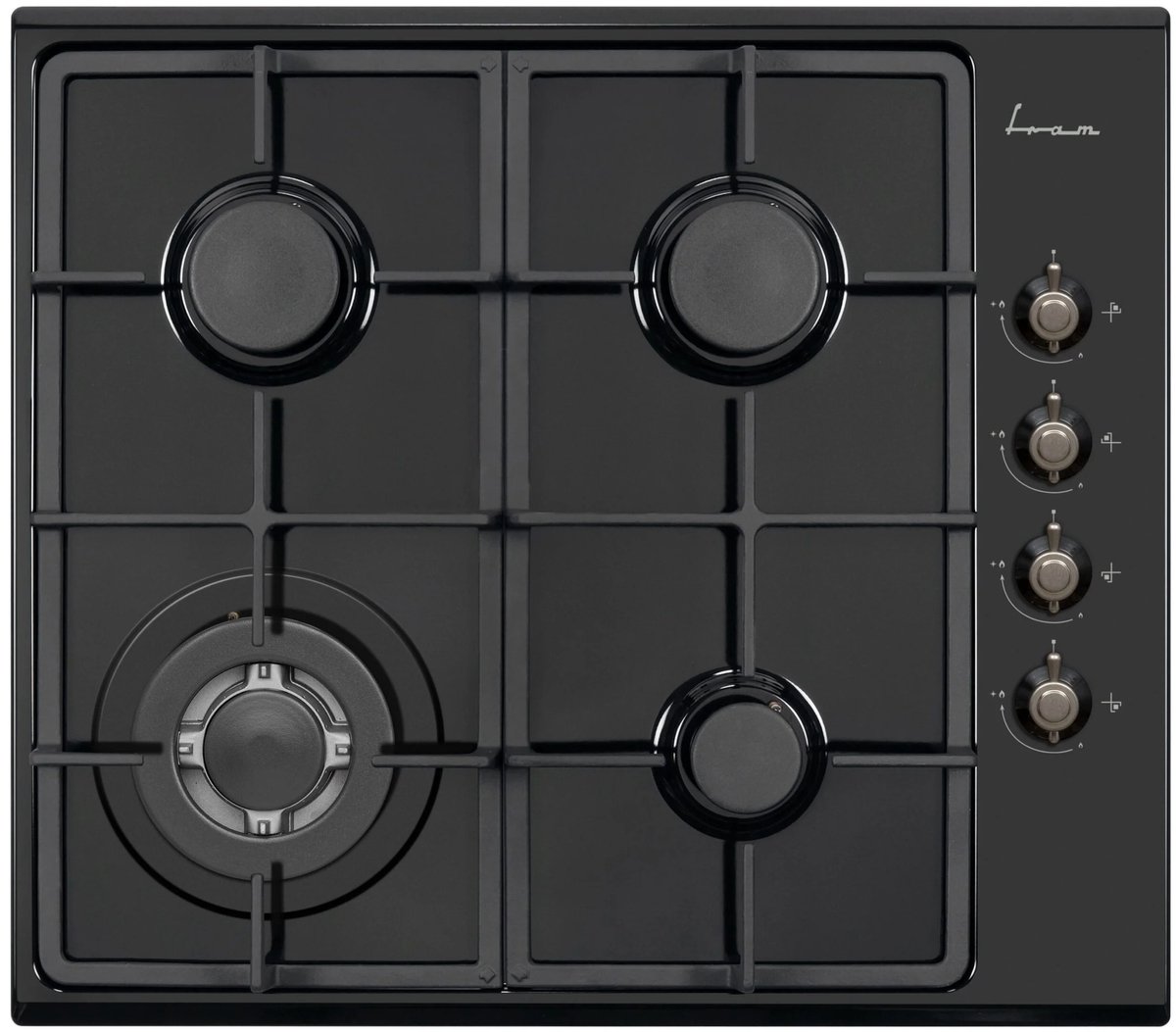 Fram FBH-V4IWF-RBK Inbouw Gaskookplaat – 60 cm – 4 Branders – Wok – Elektronische Ontsteking – Vlambeveiliging – Retro Design – 5 Jaar Garantie – Victoria Grijs Glas