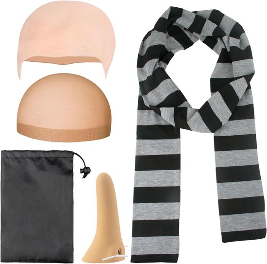 Foto: Inovra plus role play kostuum accessoires met lange neus en gestreepte sjaal voor halloweenfeesten