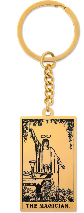 Foto: Tarot sleutelhanger i de magi r the magician goudkleurig stainless steel grote arcana uit rider waite ge nspireerd pax amare