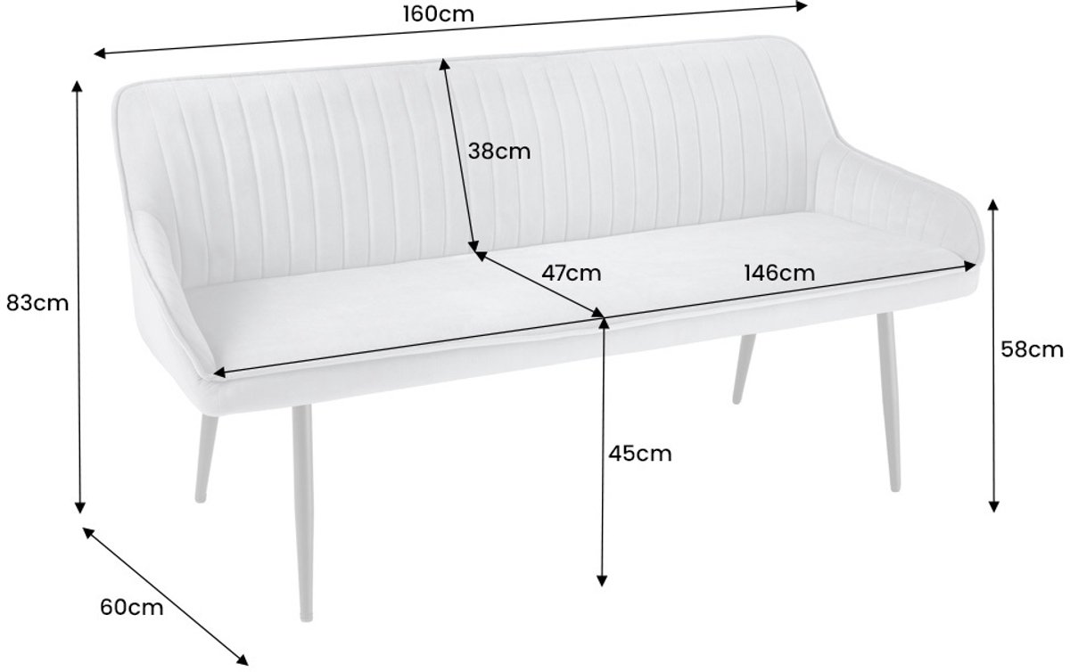 Design bank TURIN 160cm taupe zwart metalen poten met armleuning - 43693
