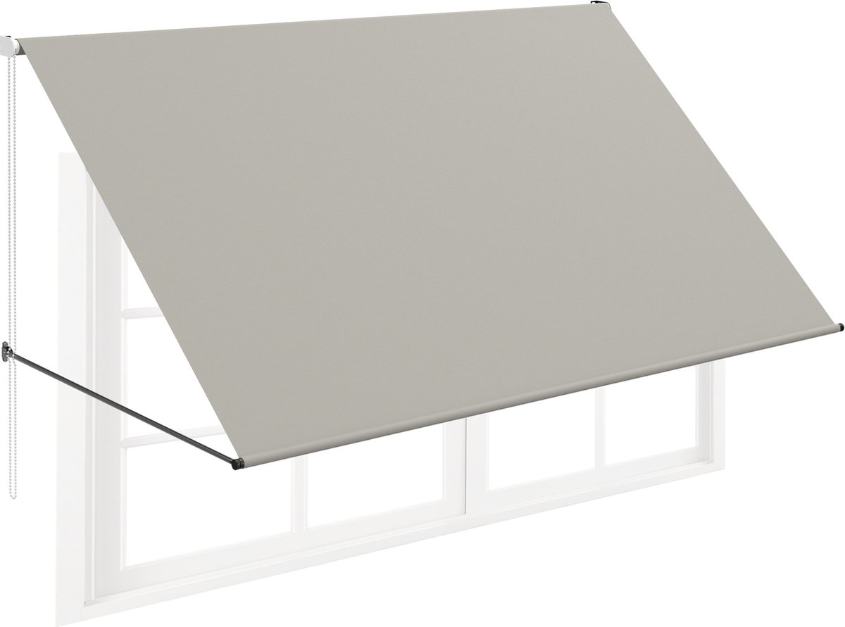 NAIZY Uitvalscherm Uittrekbaar zonnescherm met koord en aluminium steunstang balkonzonwering zonnescherm zonwering voor ramen terras balkon 400x145 cm, Grijs