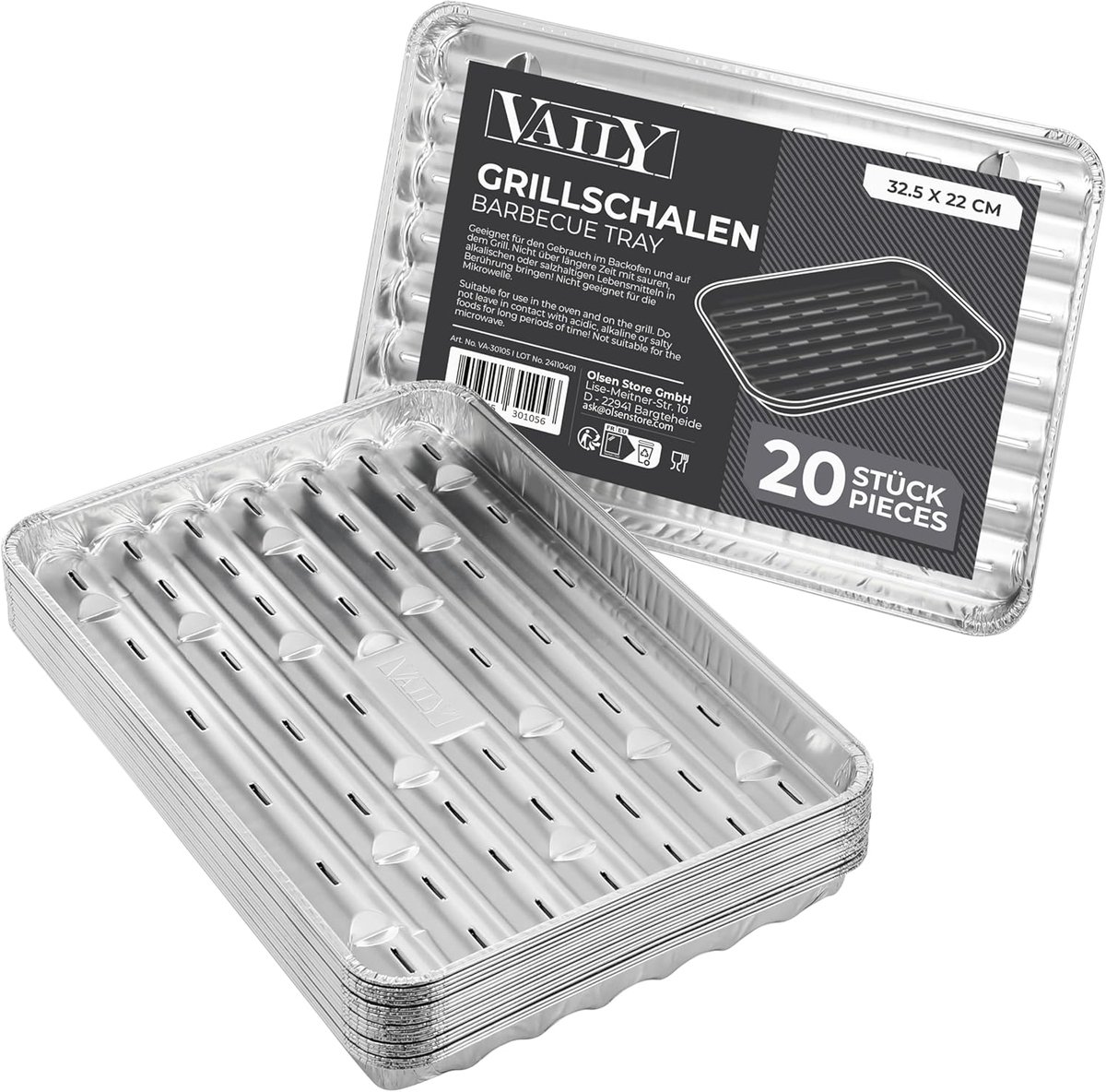 Zandarix Aluminium Barbecue Grillschalen - verpakking van 20 stuks - Aluminium schaal voor minder vet en vuil, 32,5 x 22 cm