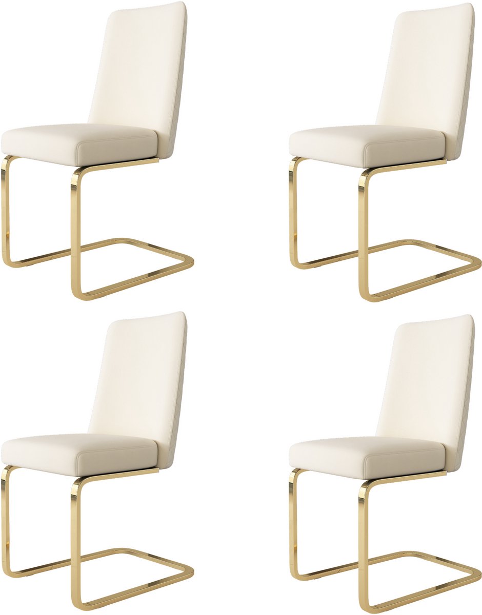 Merax Fluwelen eetkamerstoelen - set van 4 - woonkamer - slaapkamer - chaise longue - diamanten rugmotief met gouden metalen steunpoten - beige
