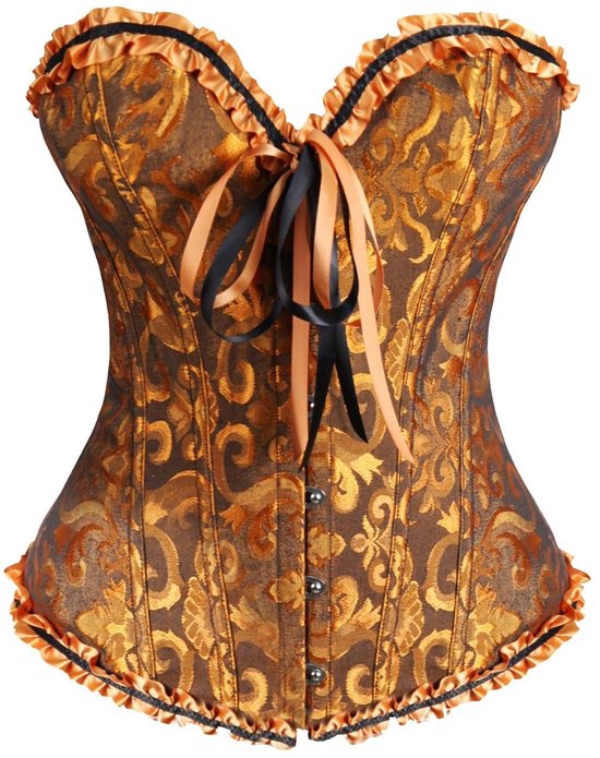 Dameskorsetten - Tops met vetersluiting - Korsetten - Korsetten met baleinen - Push-up bh's - Shapewear - Zwart en goud - Maat L - Maat 36-38 EU