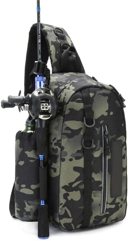 Inovra Plus - Sac à dos de pêche, sac de Pêche avec porte-canne et bande réfléchissante - Pour l'extérieur, la Pêche, la Marche et le Camping