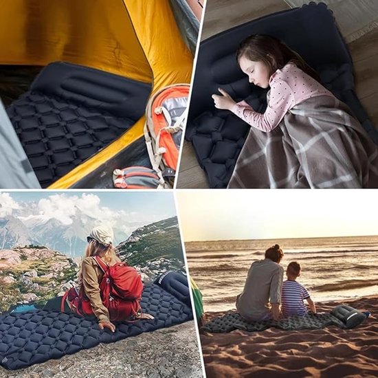 Opblaasbare Slaapmatje - 1 Persoons - Luchtmatras - Opblaasmatras - Kampeermat - Outdoor slaapmat met voetperspomp - Hoofdkussen - Blauw - Camping - Survival - Vakantie - Strand van Merkloos — afbeelding 3